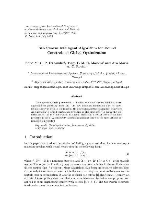 (PDF) Fish swarm intelligent algorithm for bound constrained global ...