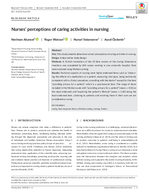 (PDF) Nurses’ perceptions of caring activities in nursing