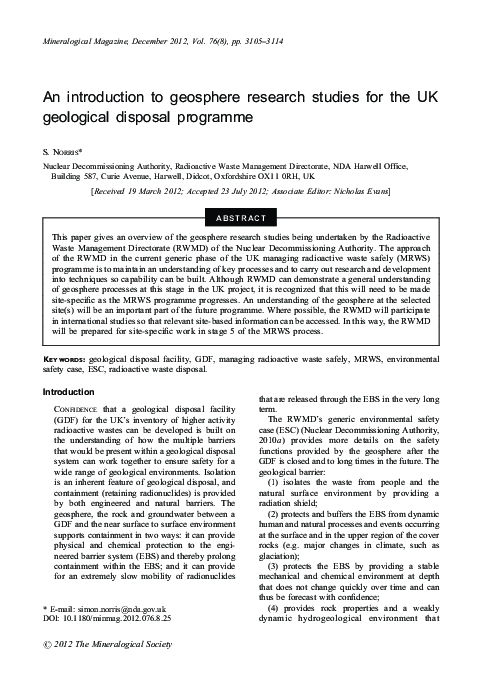 (PDF) An introduction to geosphere research studies for the UK ...