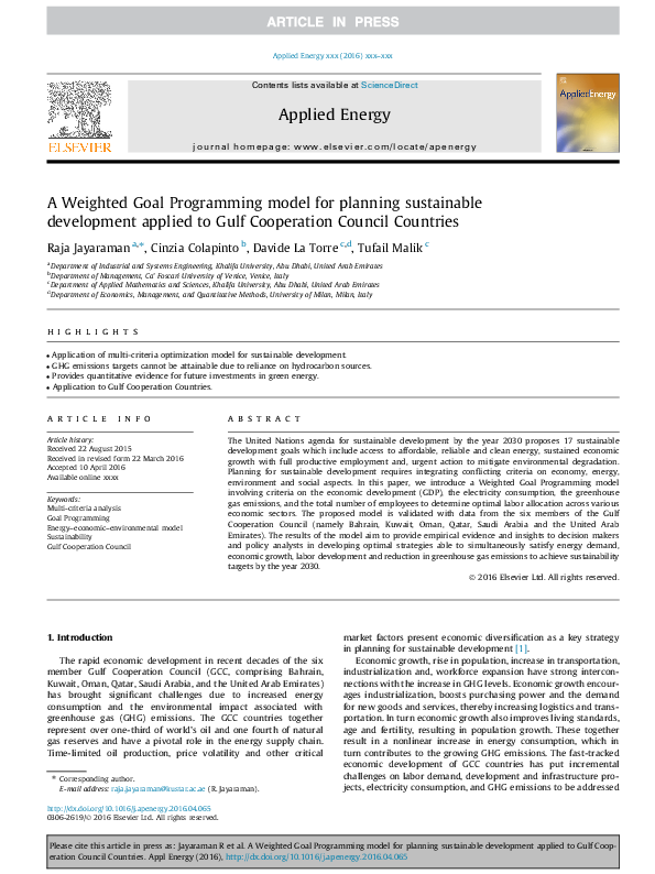 (PDF) A Weighted Goal Programming model for planning sustainable ...
