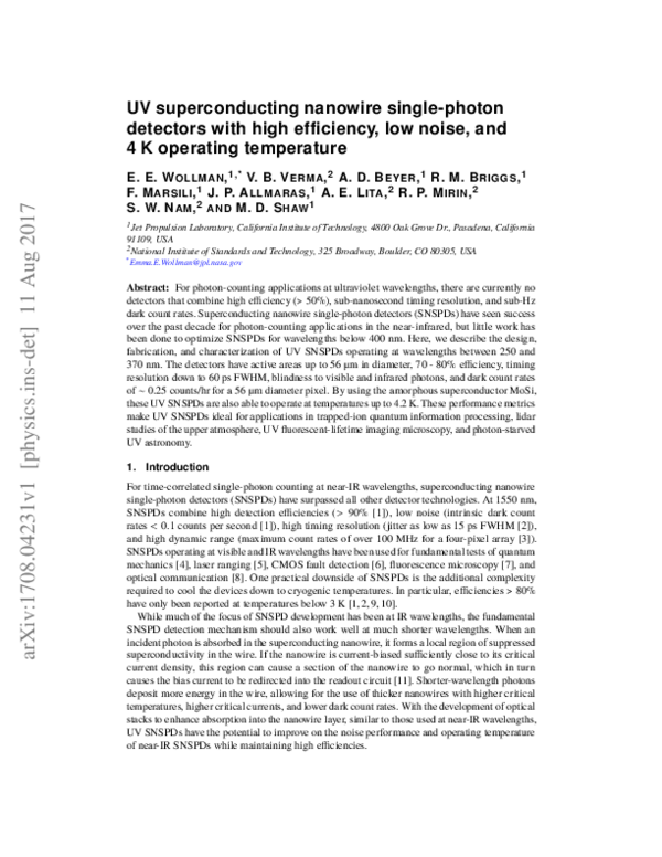 (PDF) UV superconducting nanowire single-photon detectors with high ...