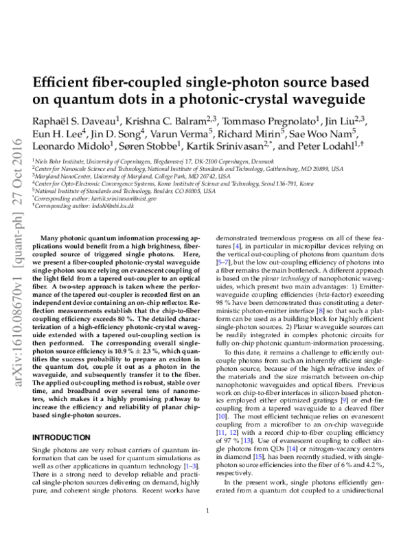 (PDF) Efficient fiber-coupled single-photon source based on quantum ...
