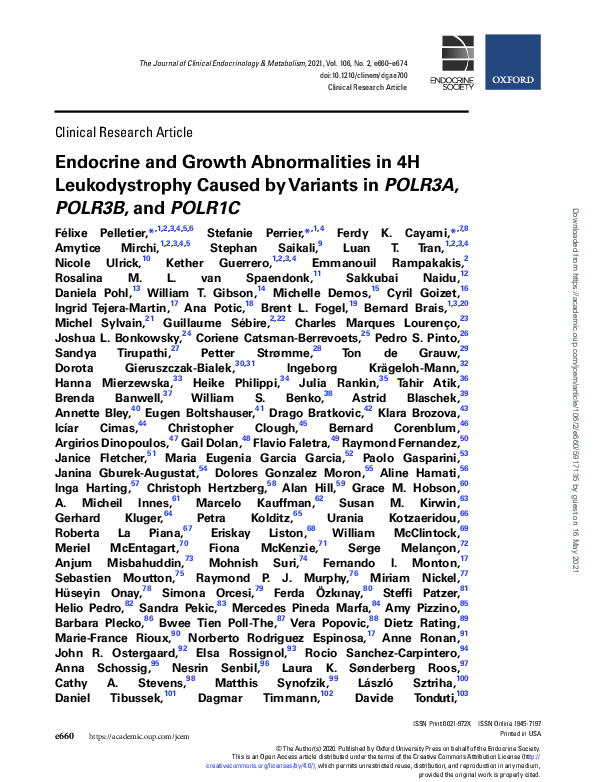(PDF) Endocrine and Growth Abnormalities in 4H Leukodystrophy Caused by ...