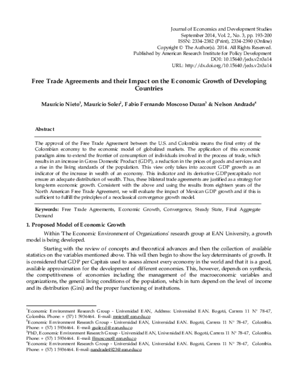(PDF) Free Trade Agreements and their Impact on the Economic Growth of ...