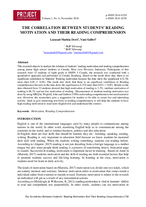 (PDF) The Correlation Between Students’ Reading Motivation and Their ...