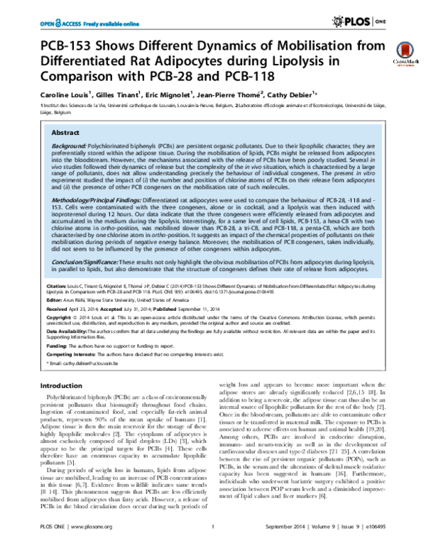 (PDF) PCB-153 Shows Different Dynamics of Mobilisation from ...