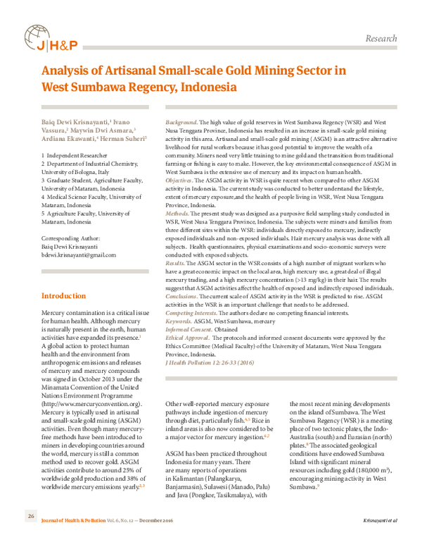 (PDF) Analysis of Artisanal Small-scale Gold Mining Sector in West ...