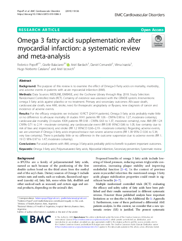 (PDF) Omega 3 fatty acid supplementation after myocardial infarction: a ...