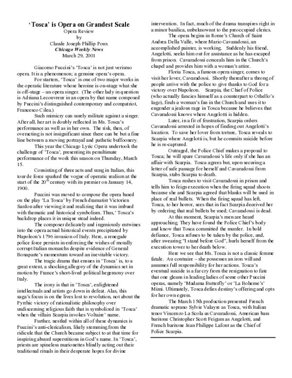 (PDF) 'Tosca' is Opera on Grandest Scale