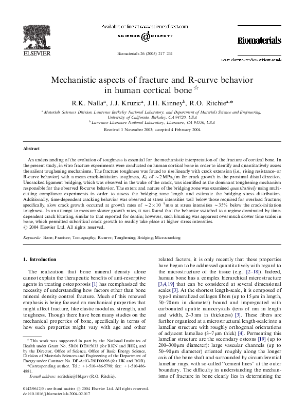 (PDF) Mechanistic aspects of fracture and R-curve behavior in human ...