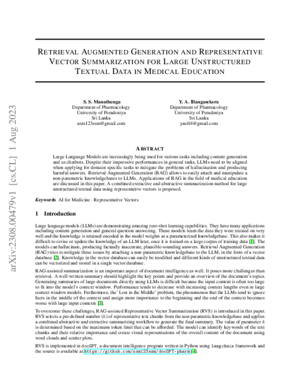 (PDF) Retrieval Augmented Generation and Representative Vector ...