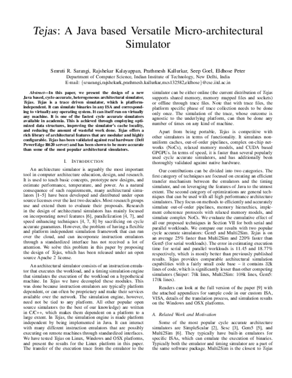 (PDF) Tejas: A java based versatile micro-architectural simulator