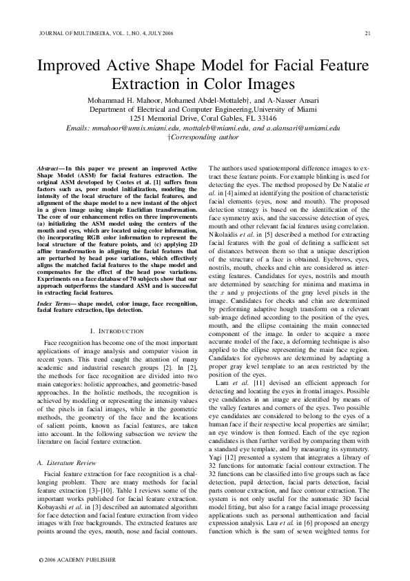 (PDF) Improved Active Shape Model for Facial Feature Extraction in ...