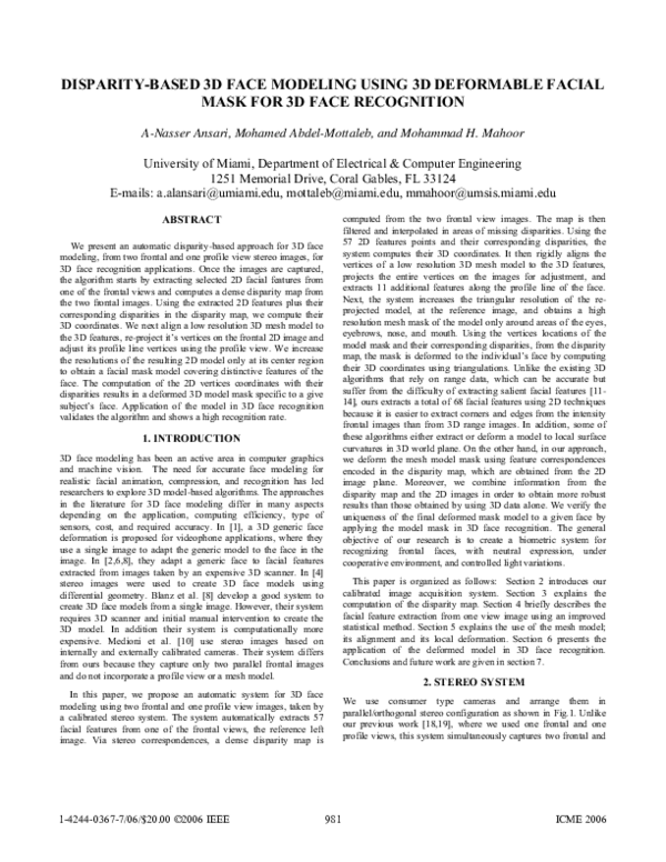 (PDF) Disparity-Based 3D Face Modeling using 3D Deformable Facial Mask ...