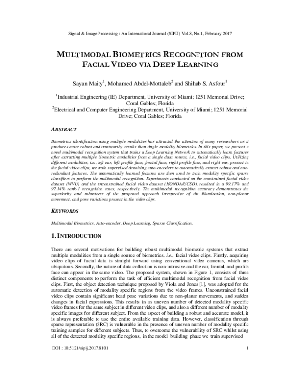 (PDF) Multimodal Biometrics Recognition from Facial Video via Deep Learning