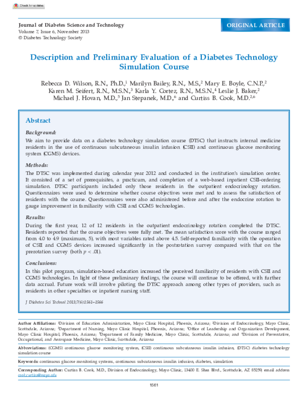 (PDF) Description and preliminary evaluation of a diabetes technology ...