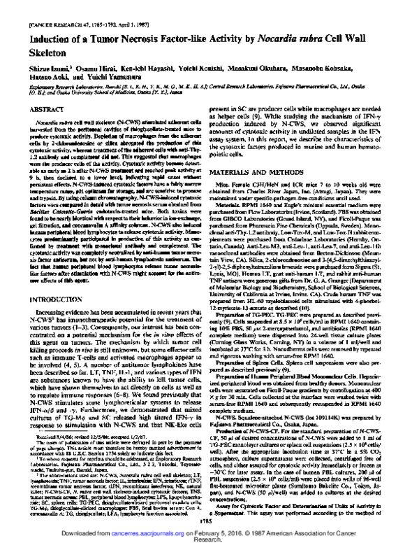 (PDF) Induction of a tumor necrosis factor-like activity by Nocardia ...