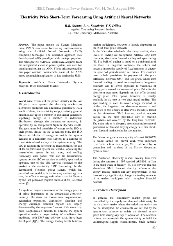 (PDF) Electricity price short-term forecasting using artificial neural ...