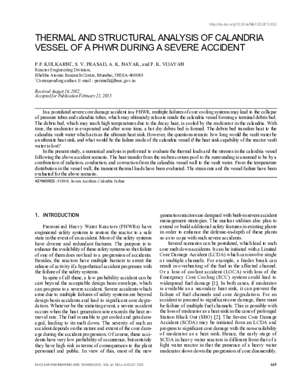 (PDF) Thermal and Structural Analysis of Calandria Vessel of a PHWR ...