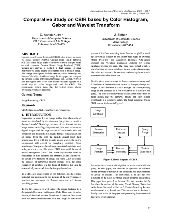 (PDF) Comparative Study on CBIR based by Color Histogram, Gabor and ...