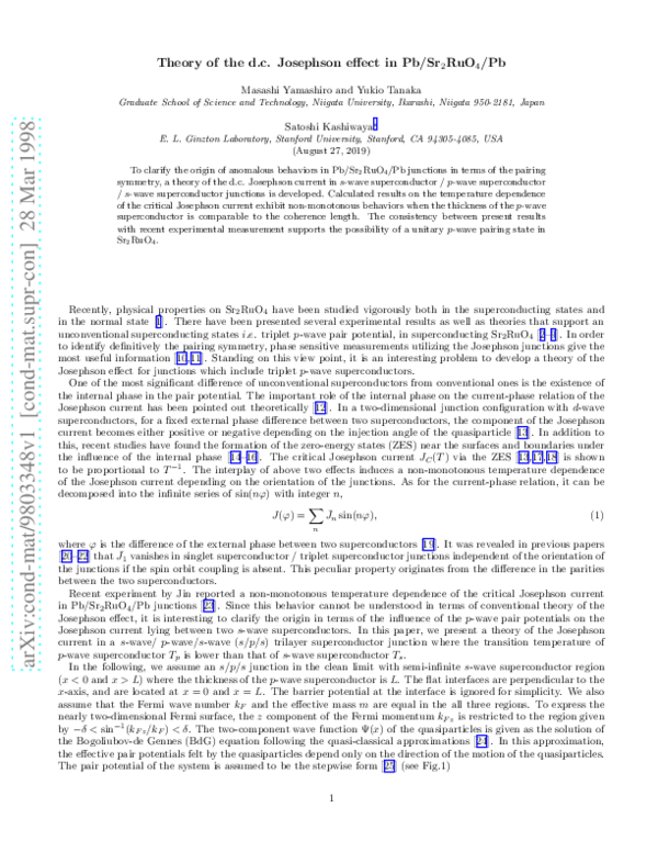 (PDF) Theory of the d.c. Josephson effect in Pb / Sr2RuO4 / Pb