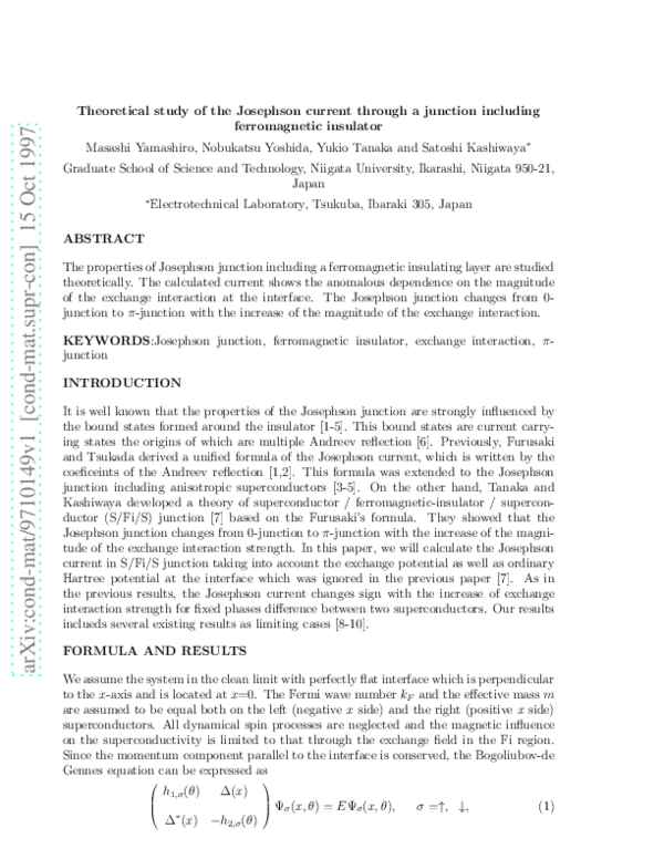 (PDF) Theoretical study of the Josephson current through a junction ...