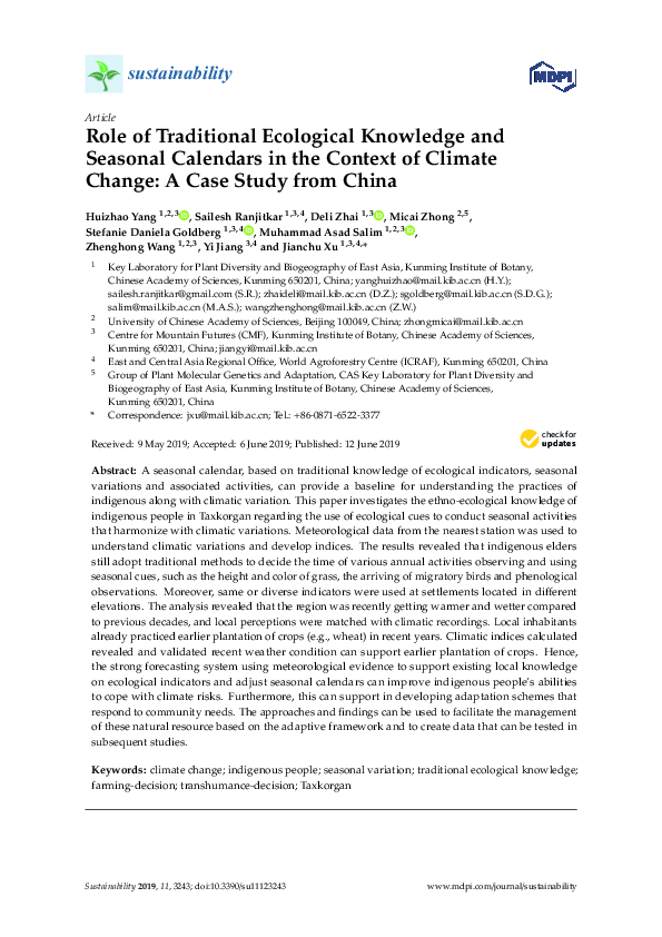 (PDF) Role of Traditional Ecological Knowledge and Seasonal Calendars ...