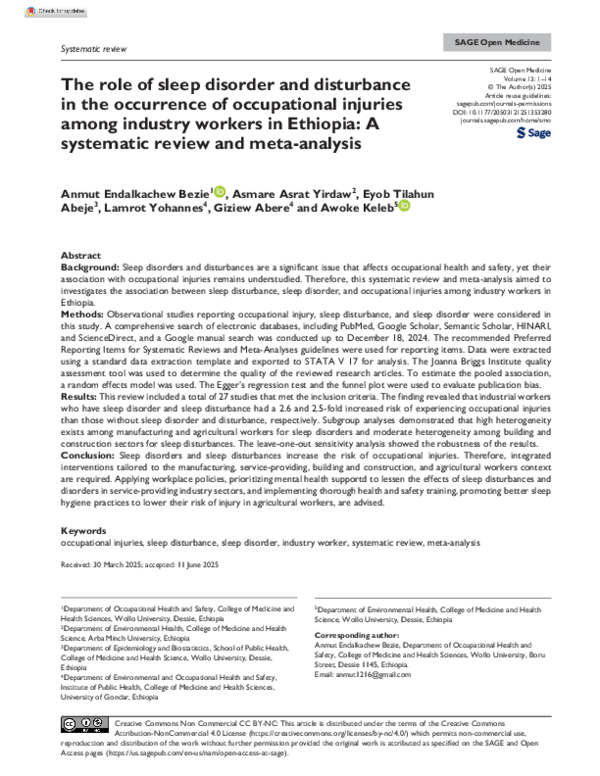 (PDF) The role of sleep disorder and disturbance in the occurrence of ...