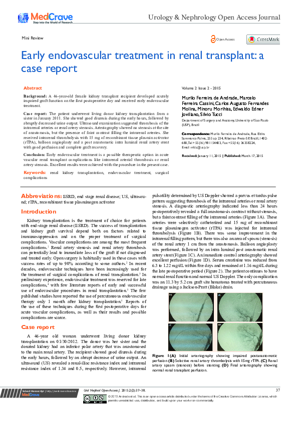(PDF) Early Endovascular Treatment in Renal Transplant: A Case Report