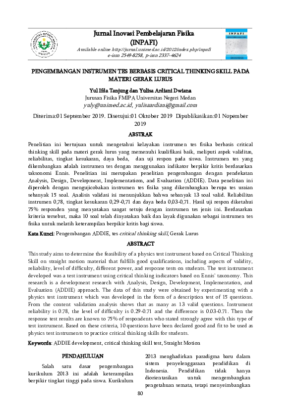 (PDF) Pengembangan Instrumen Tes Berbasis Critical Thinking Skill Pada ...