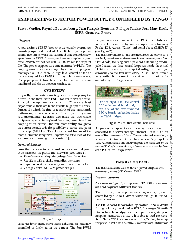(PDF) ESRF Ramping Injector Power Supply Controlled by Tango