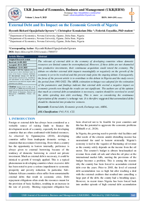 (PDF) External Debt and Its Impact on the Economic Growth of Nigeria