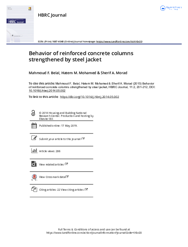 (PDF) Behavior of reinforced concrete columns strengthened by steel jacket