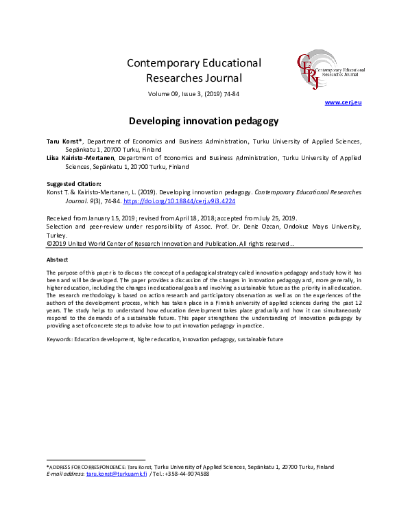 (PDF) Developing innovation pedagogy