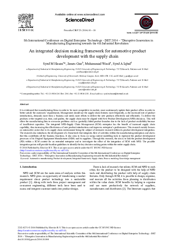 (PDF) An Integrated Decision Making Framework for Automotive Product ...