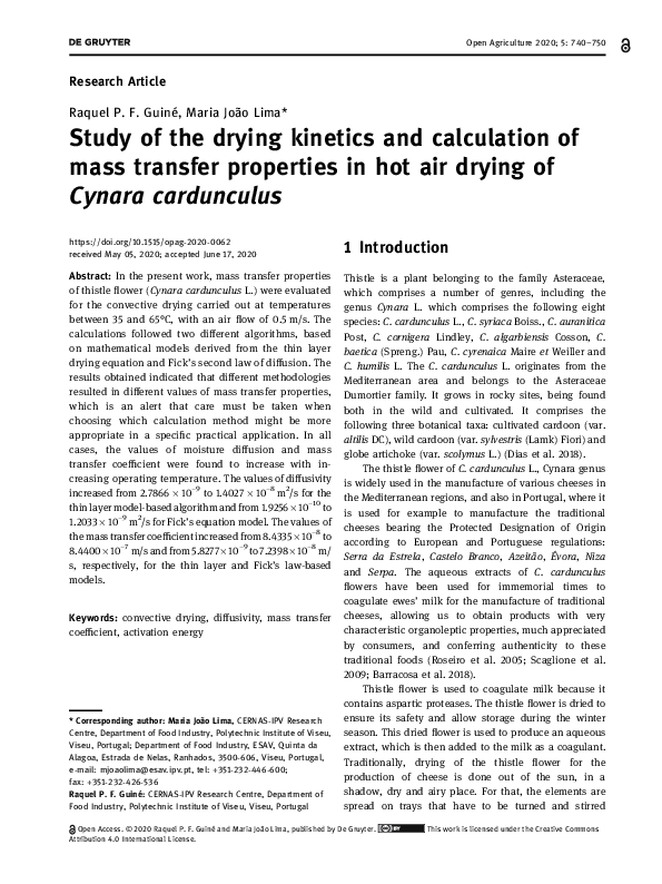 (PDF) Study of the drying kinetics and calculation of mass transfer ...