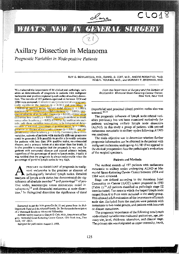 (PDF) Axillary Dissection in Melanoma