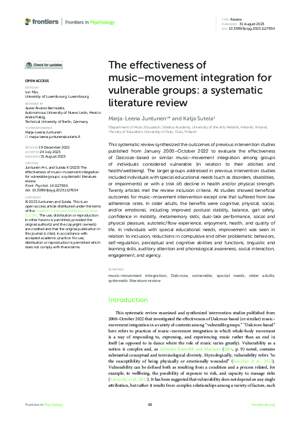 (PDF) The effectiveness of music–movement integration for vulnerable ...