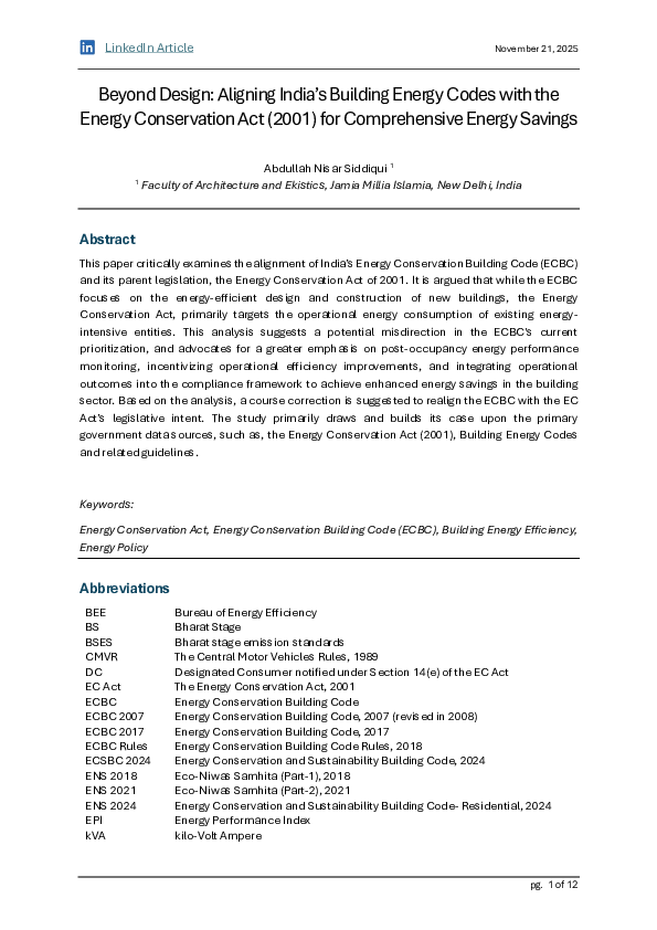(PDF) Beyond Design: Aligning India's Building Energy Codes with the ...