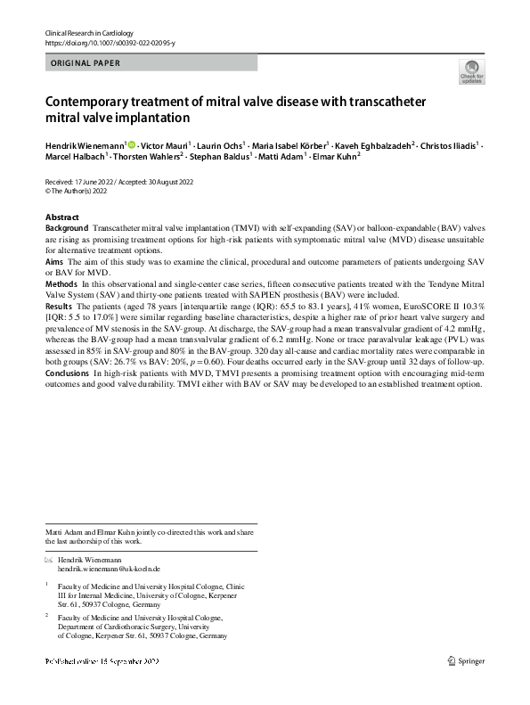 (PDF) Contemporary treatment of mitral valve disease with transcatheter ...