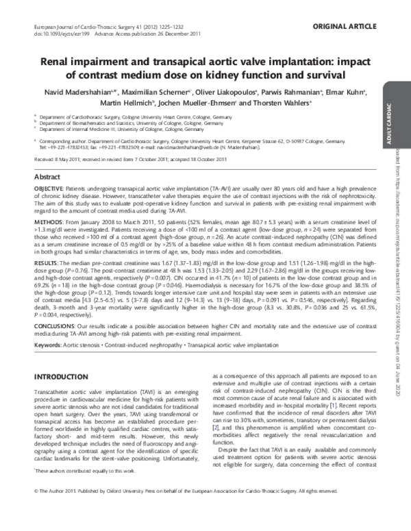 (PDF) Renal impairment and transapical aortic valve implantation ...