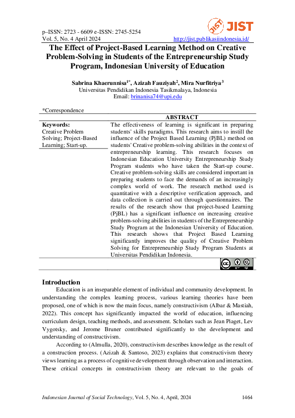 (PDF) The Effect of Project-Based Learning Method on Creative Problem ...