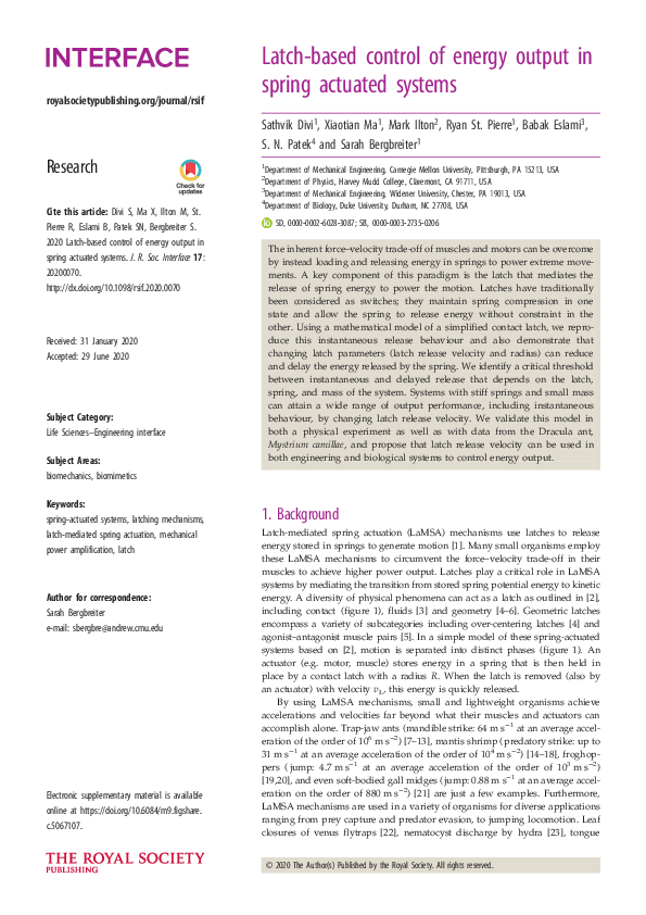 (PDF) Latch-based control of energy output in spring actuated systems