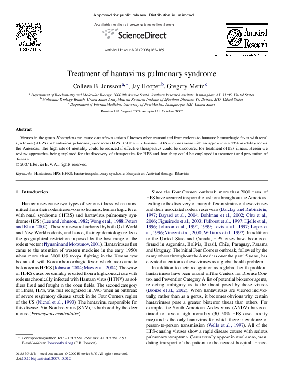 (PDF) Treatment of hantavirus pulmonary syndrome