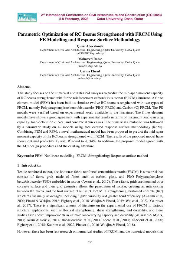 (PDF) Parametric Optimization of RC Beams Strengthened with FRCM Using ...
