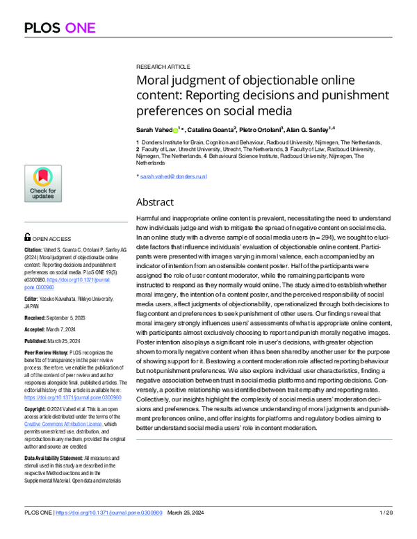 (PDF) Moral judgment of objectionable online content: Reporting ...