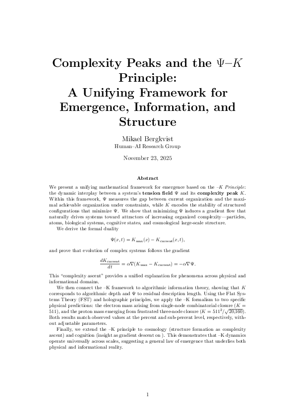 (PDF) Complexity Peaks and the Ψ-K Principle: A Unifying Framework for ...
