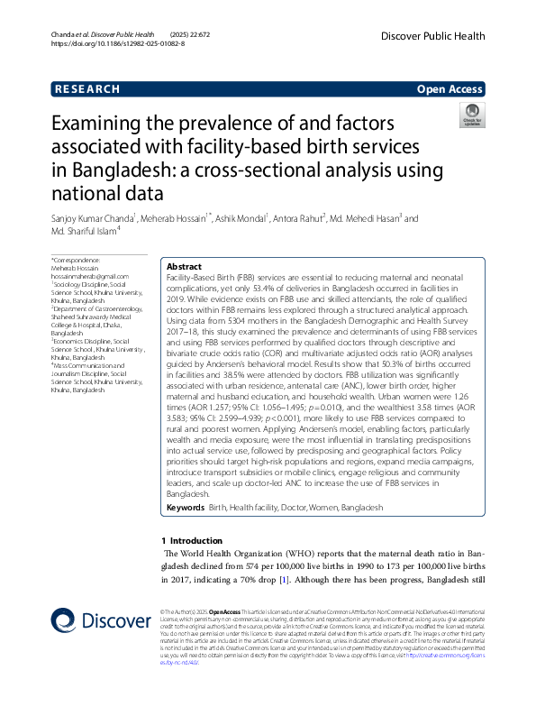 (PDF) Examining the prevalence of and factors associated with facility ...