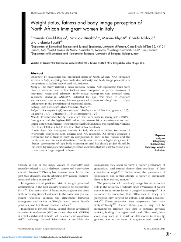 (PDF) Weight status, fatness and body image perception of North African ...