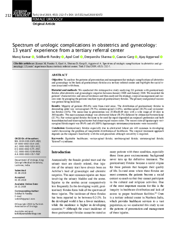 (PDF) Spectrum of urologic complications in obstetrics and gynecology ...
